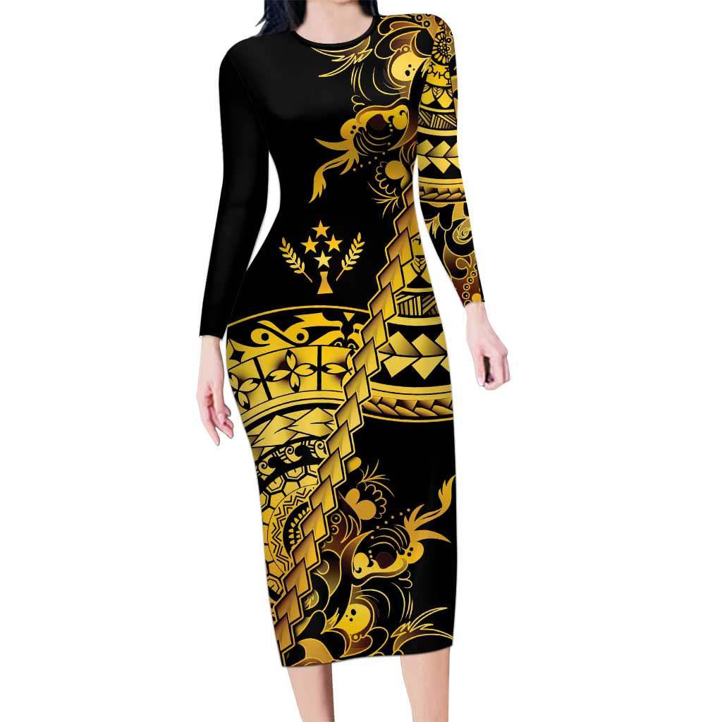Kosrae Liberation Day Long Sleeve Bodycon Dress Polynesian Floral Tattoo - Polynesian Pride