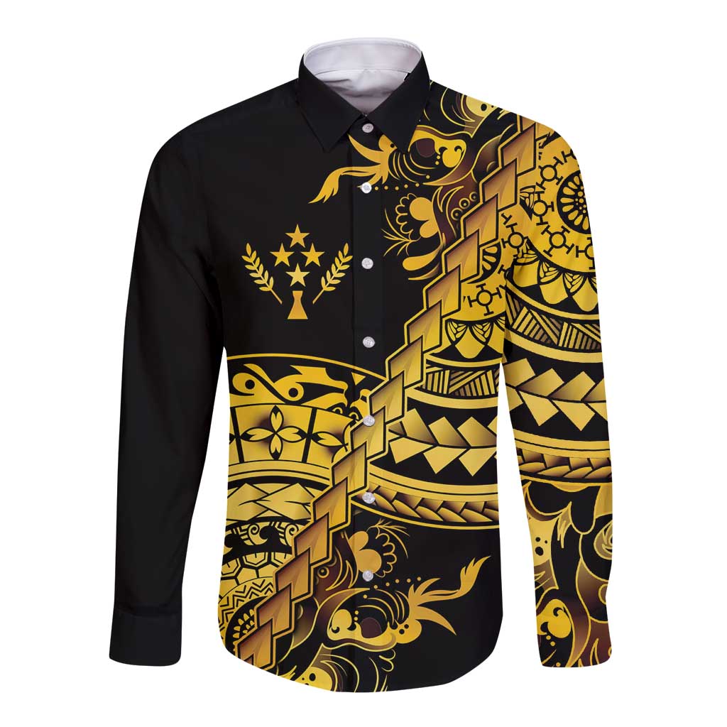 Kosrae Liberation Day Long Sleeve Button Shirt Polynesian Floral Tattoo - Polynesian Pride