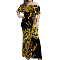 Kosrae Liberation Day Off Shoulder Maxi Dress Polynesian Floral Tattoo - Polynesian Pride