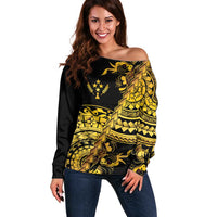 Kosrae Liberation Day Off Shoulder Sweater Polynesian Floral Tattoo - Polynesian Pride