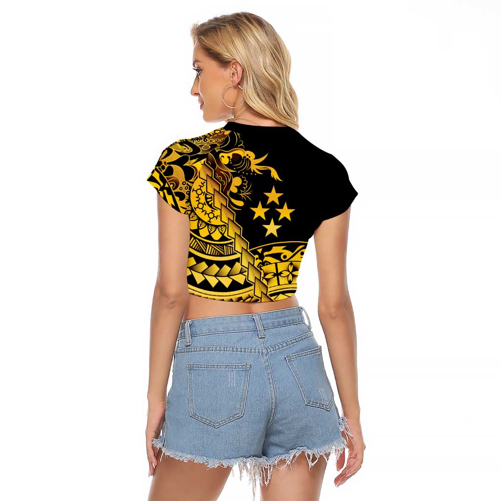 Kosrae Liberation Day Raglan Cropped T Shirt Polynesian Floral Tattoo - Polynesian Pride