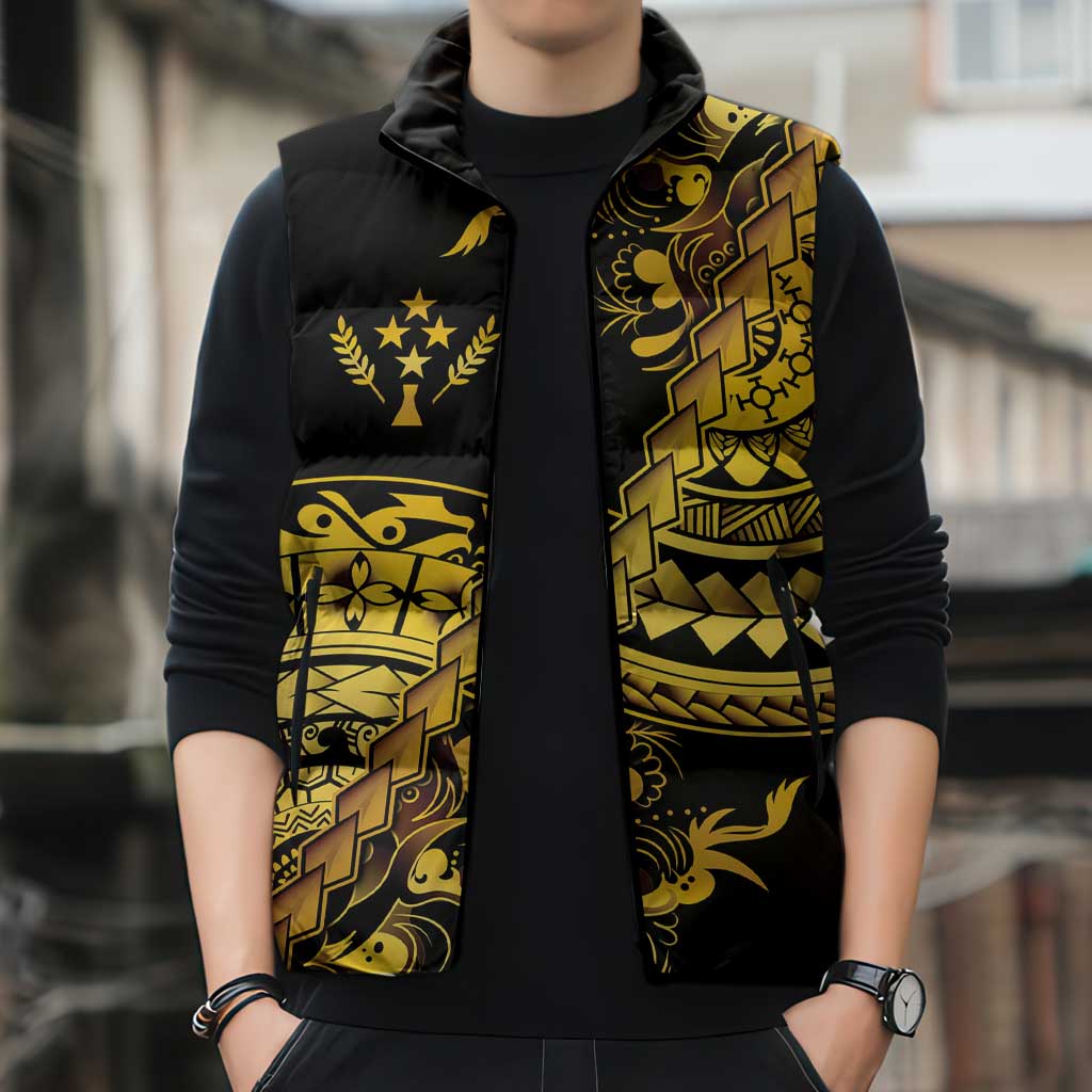 Kosrae Liberation Day Sleeveless Puffer Jacket Polynesian Floral Tattoo - Polynesian Pride