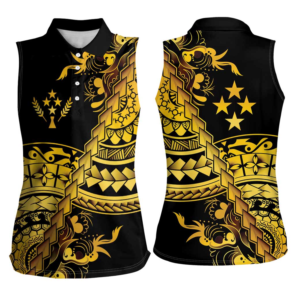 Kosrae Liberation Day Women Sleeveless Polo Shirt Polynesian Floral Tattoo - Polynesian Pride