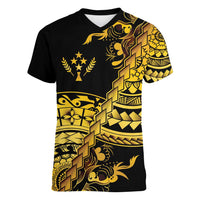 Kosrae Liberation Day Women V-Neck T-Shirt Polynesian Floral Tattoo - Polynesian Pride