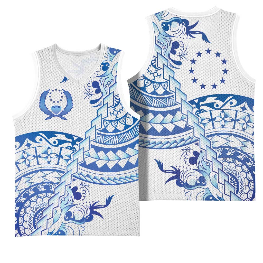 Pohnpei Liberation Day Basketball Jersey Polynesian Floral Tattoo - Polynesian Pride