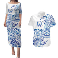 Pohnpei Liberation Day Couples Matching Puletasi and Hawaiian Shirt Polynesian Floral Tattoo - Polynesian Pride