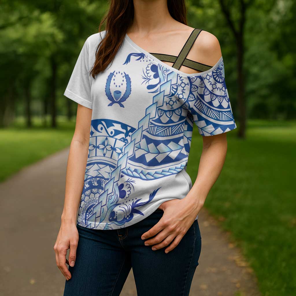 Pohnpei Liberation Day Cross Shoulder Shirt Polynesian Floral Tattoo - Polynesian Pride