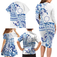 Pohnpei Liberation Day Family Matching Long Sleeve Bodycon Dress and Hawaiian Shirt Polynesian Floral Tattoo - Polynesian Pride