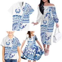 Pohnpei Liberation Day Family Matching Off The Shoulder Long Sleeve Dress and Hawaiian Shirt Polynesian Floral Tattoo - Polynesian Pride