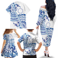 Pohnpei Liberation Day Family Matching Off The Shoulder Long Sleeve Dress and Hawaiian Shirt Polynesian Floral Tattoo - Polynesian Pride