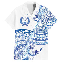 Pohnpei Liberation Day Family Matching Off The Shoulder Long Sleeve Dress and Hawaiian Shirt Polynesian Floral Tattoo - Polynesian Pride