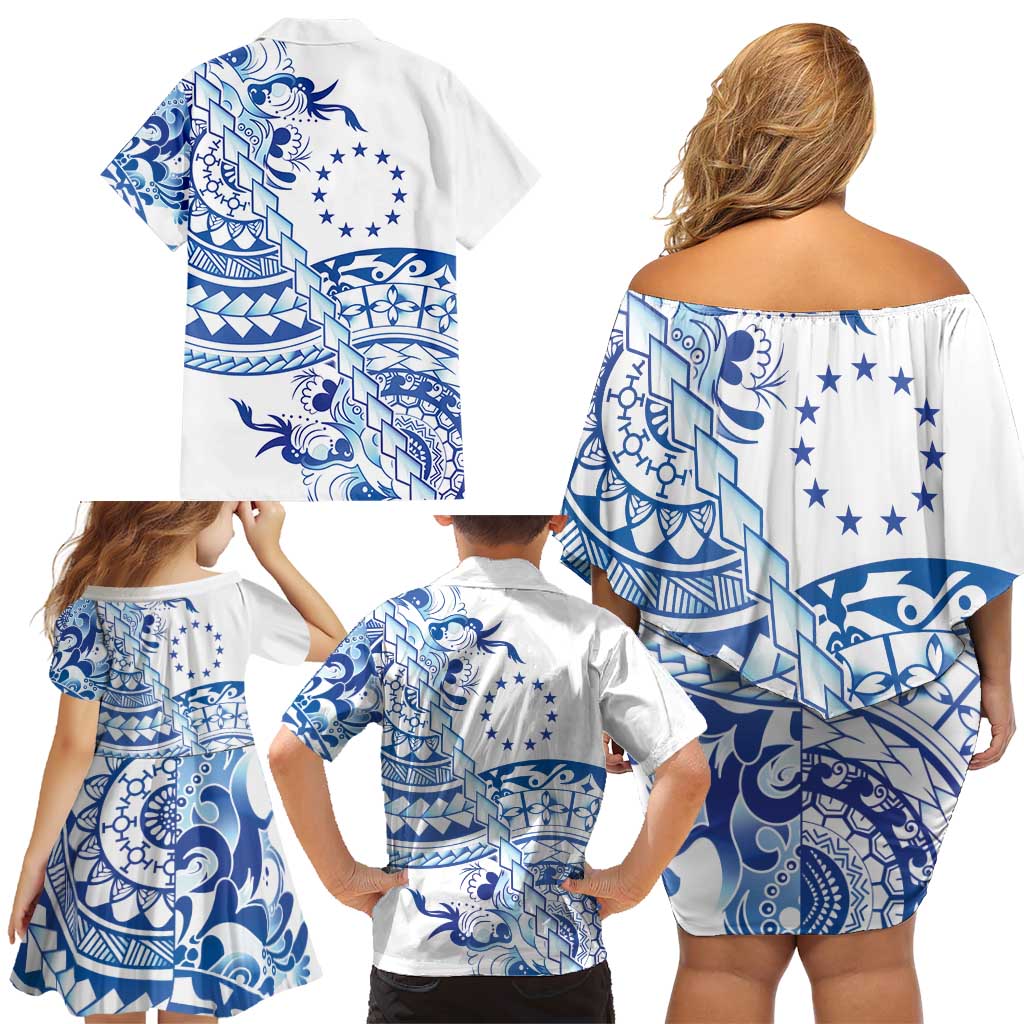 Pohnpei Liberation Day Family Matching Off Shoulder Short Dress and Hawaiian Shirt Polynesian Floral Tattoo - Polynesian Pride