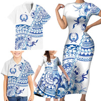 Pohnpei Liberation Day Family Matching Short Sleeve Bodycon Dress and Hawaiian Shirt Polynesian Floral Tattoo - Polynesian Pride