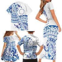 Pohnpei Liberation Day Family Matching Short Sleeve Bodycon Dress and Hawaiian Shirt Polynesian Floral Tattoo - Polynesian Pride