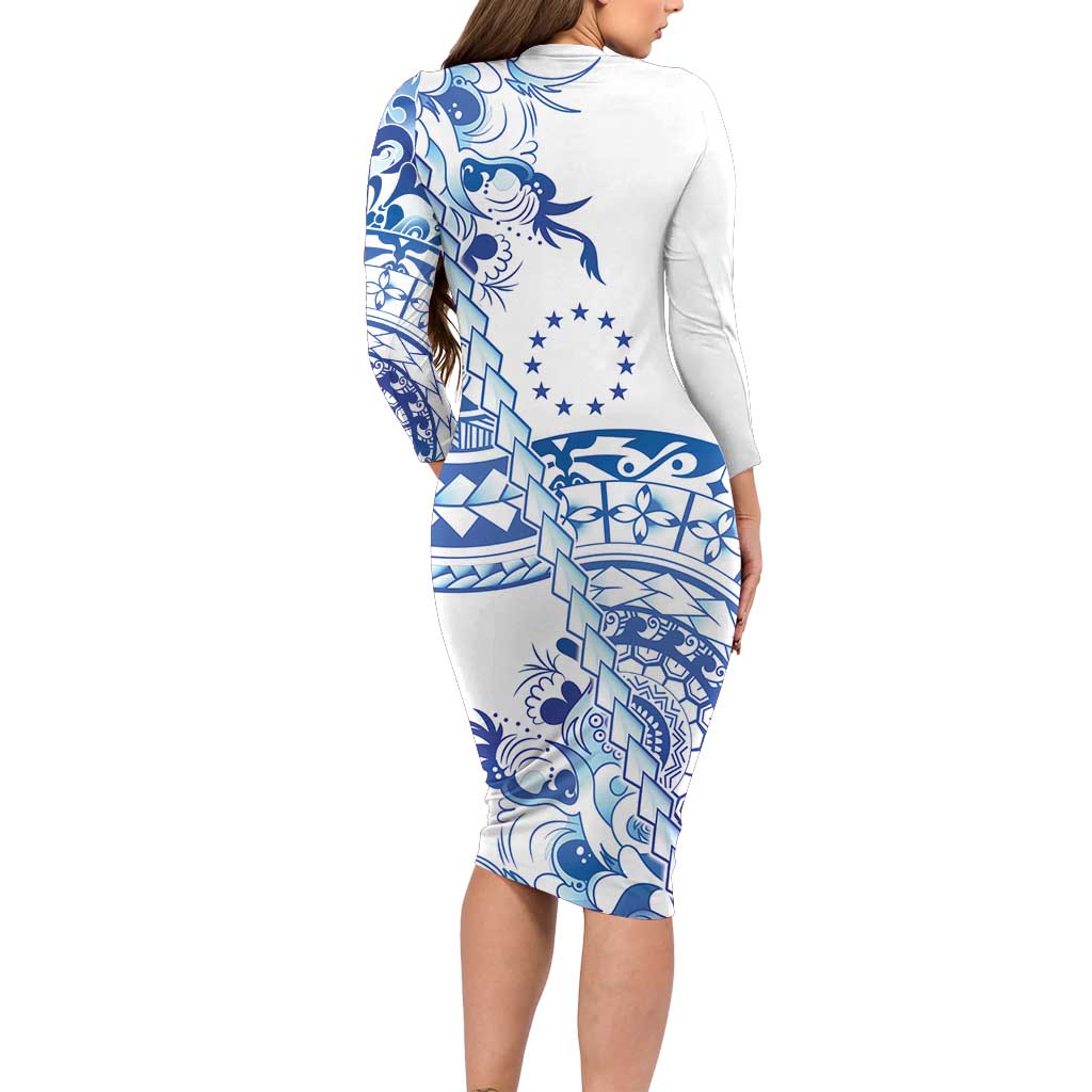 Pohnpei Liberation Day Long Sleeve Bodycon Dress Polynesian Floral Tattoo - Polynesian Pride