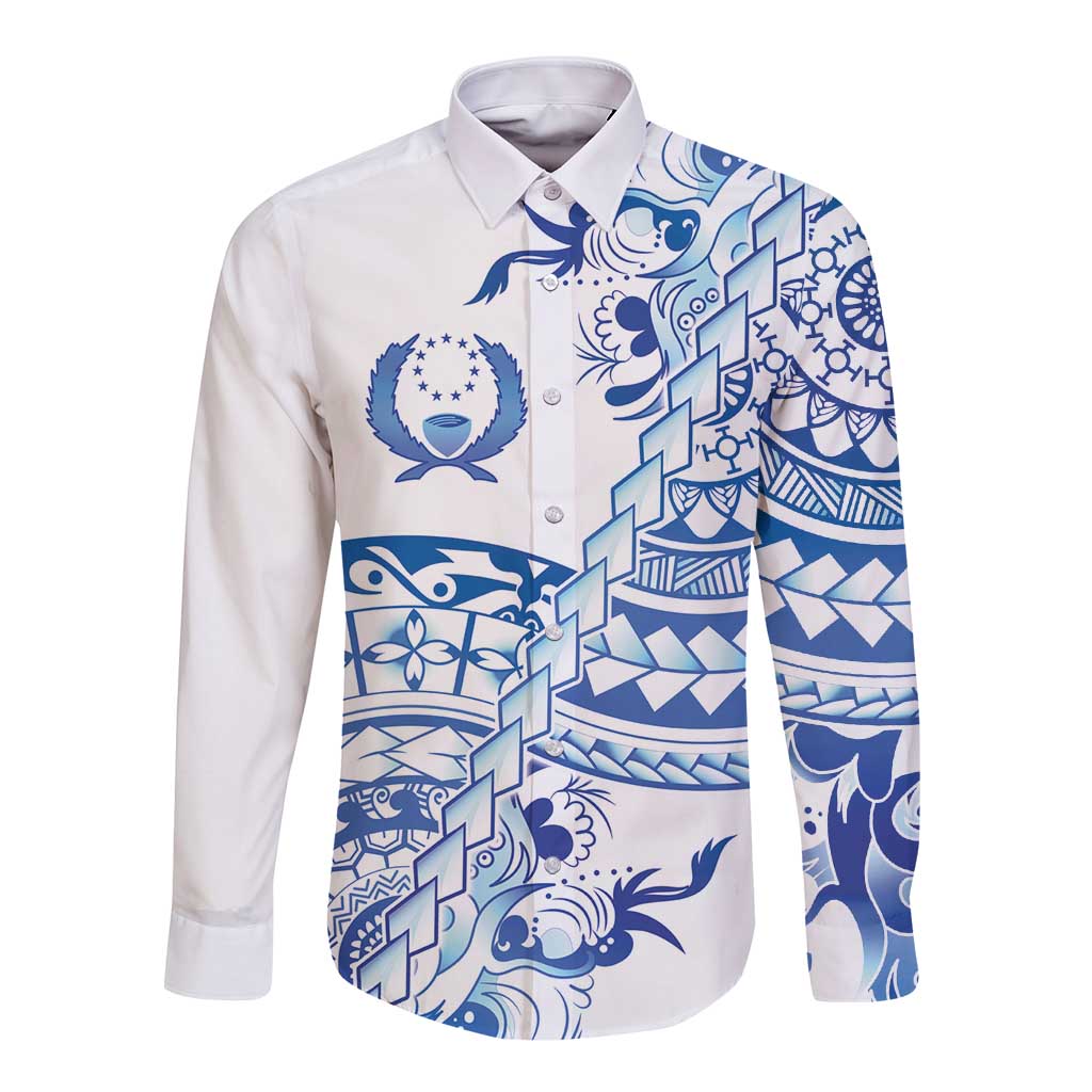 Pohnpei Liberation Day Long Sleeve Button Shirt Polynesian Floral Tattoo - Polynesian Pride