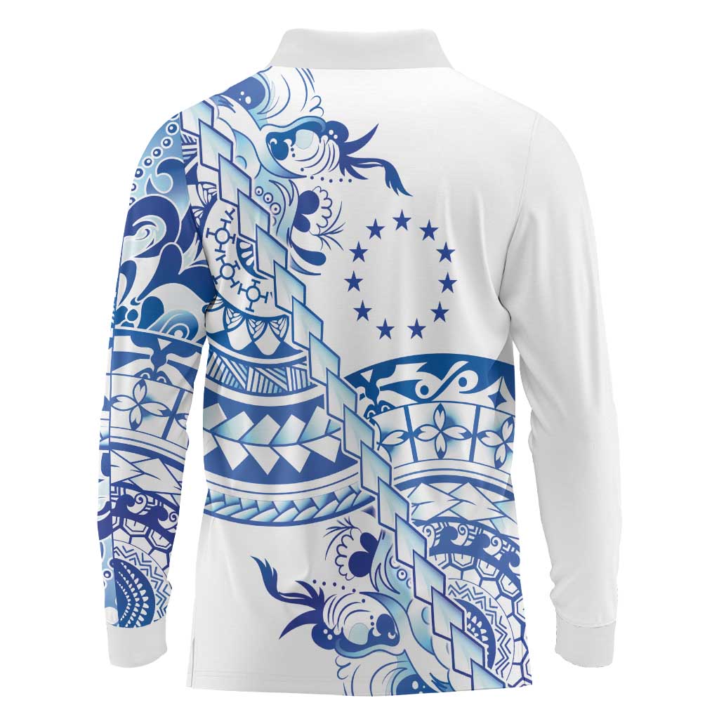 Pohnpei Liberation Day Long Sleeve Polo Shirt Polynesian Floral Tattoo - Polynesian Pride