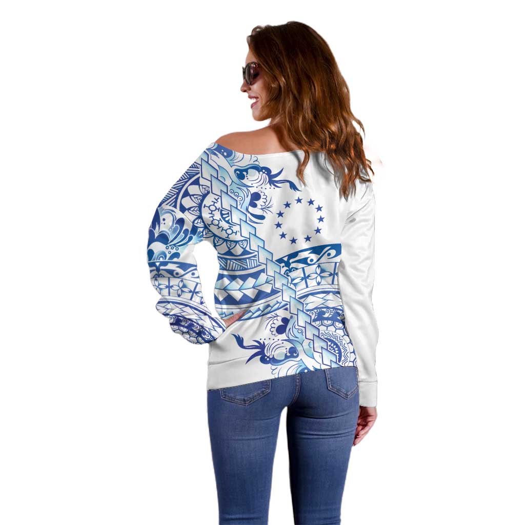 Pohnpei Liberation Day Off Shoulder Sweater Polynesian Floral Tattoo - Polynesian Pride