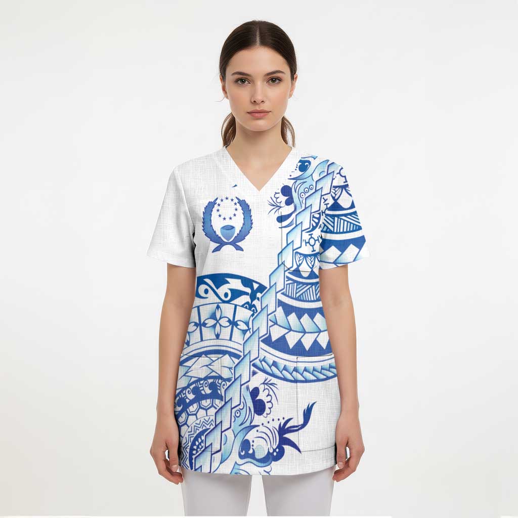 Pohnpei Liberation Day Scrub Top Polynesian Floral Tattoo - Polynesian Pride