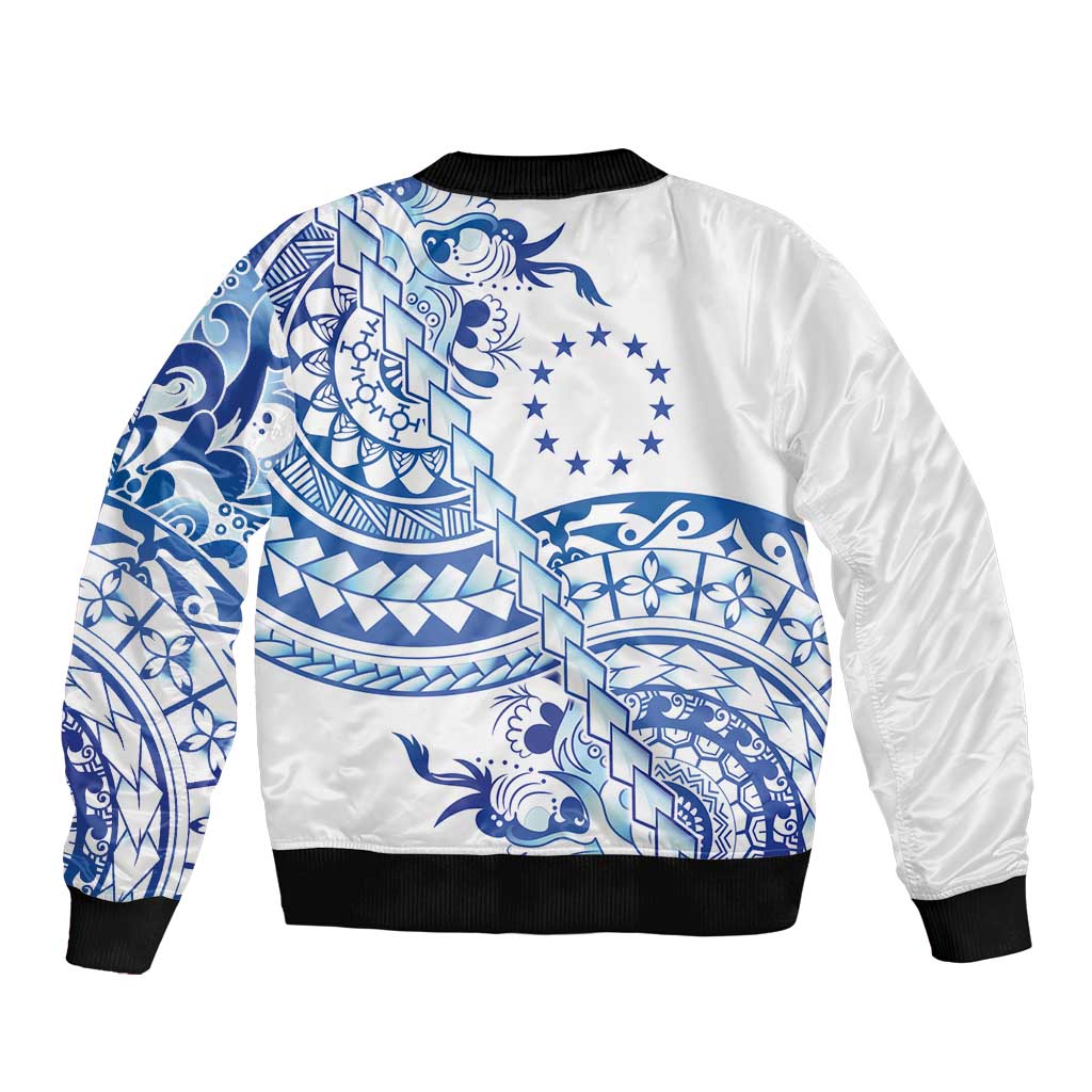 Pohnpei Liberation Day Sleeve Zip Bomber Jacket Polynesian Floral Tattoo - Polynesian Pride
