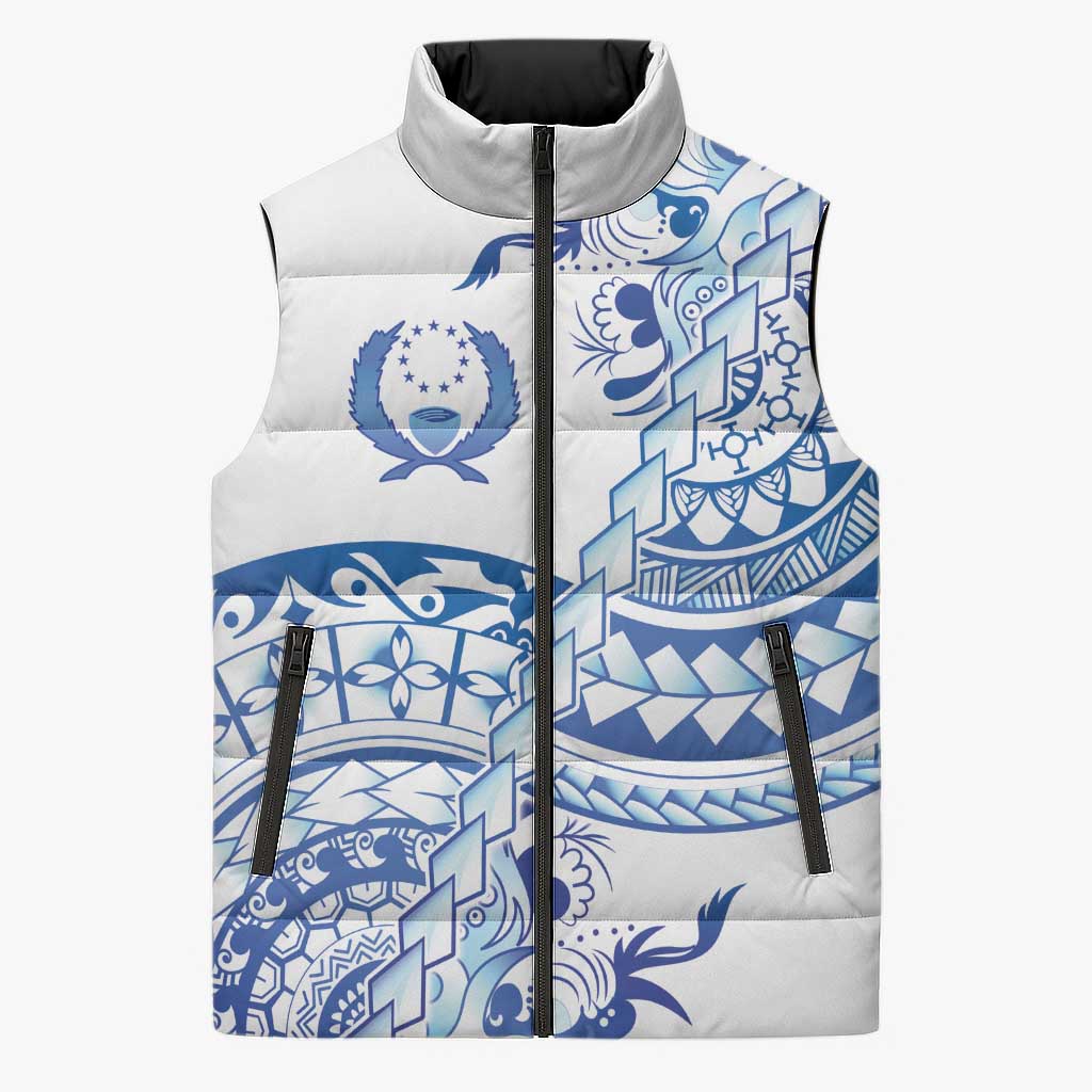 Pohnpei Liberation Day Sleeveless Puffer Jacket Polynesian Floral Tattoo - Polynesian Pride
