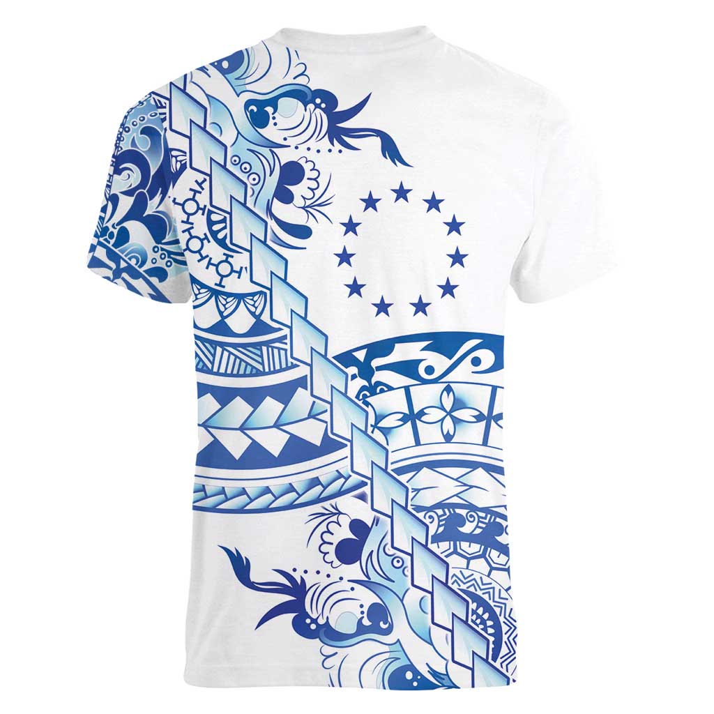 Pohnpei Liberation Day Women V-Neck T-Shirt Polynesian Floral Tattoo - Polynesian Pride