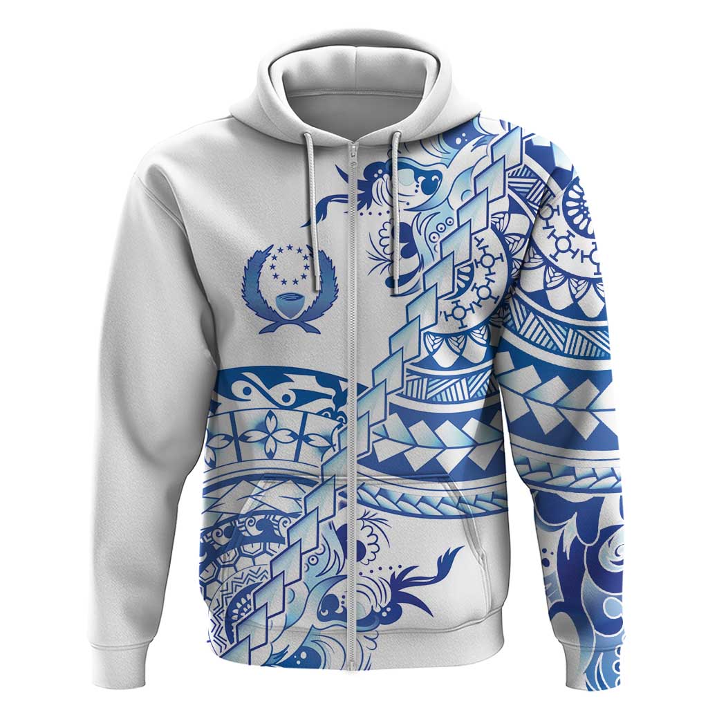 Pohnpei Liberation Day Zip Hoodie Polynesian Floral Tattoo - Polynesian Pride