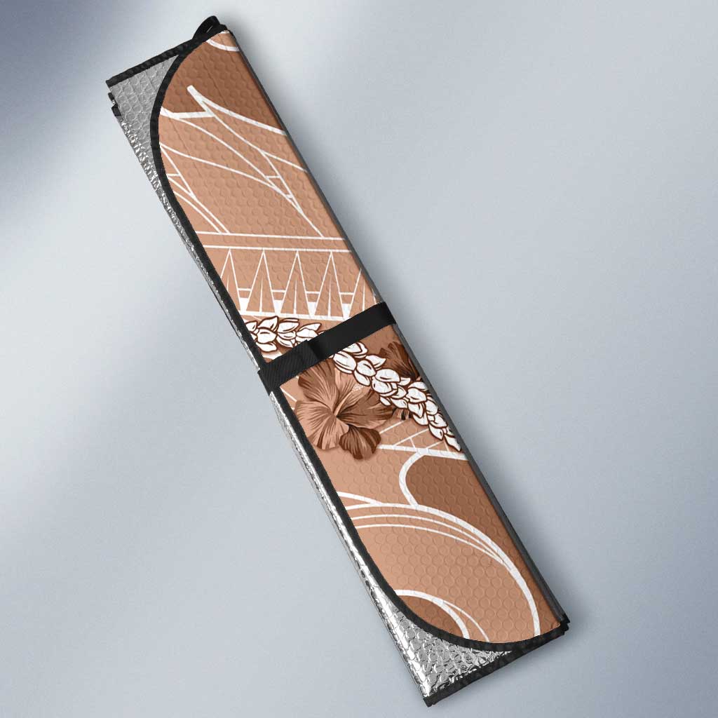 Hawaii Brown Hibiscus Pikake Lei Auto Sun Shade - Polynesian Pride