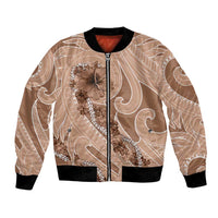 Hawaii Brown Hibiscus Pikake Lei Bomber Jacket - Polynesian Pride