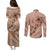 Hawaii Brown Hibiscus Pikake Lei Couples Matching Puletasi and Long Sleeve Button Shirt - Polynesian Pride