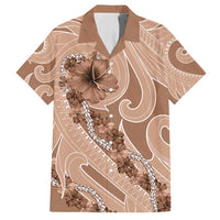 Hawaii Brown Hibiscus Pikake Lei Family Matching Long Sleeve Bodycon Dress and Hawaiian Shirt - Polynesian Pride