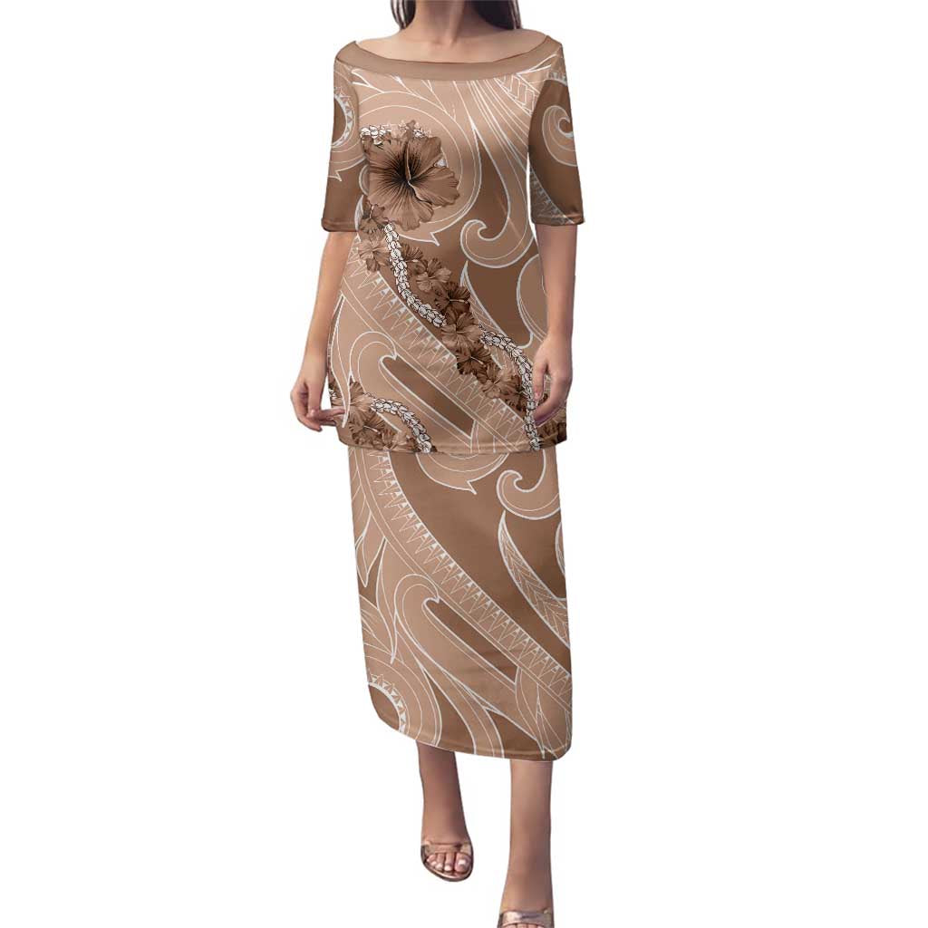 Hawaii Brown Hibiscus Pikake Lei Family Matching Puletasi and Hawaiian Shirt - Polynesian Pride