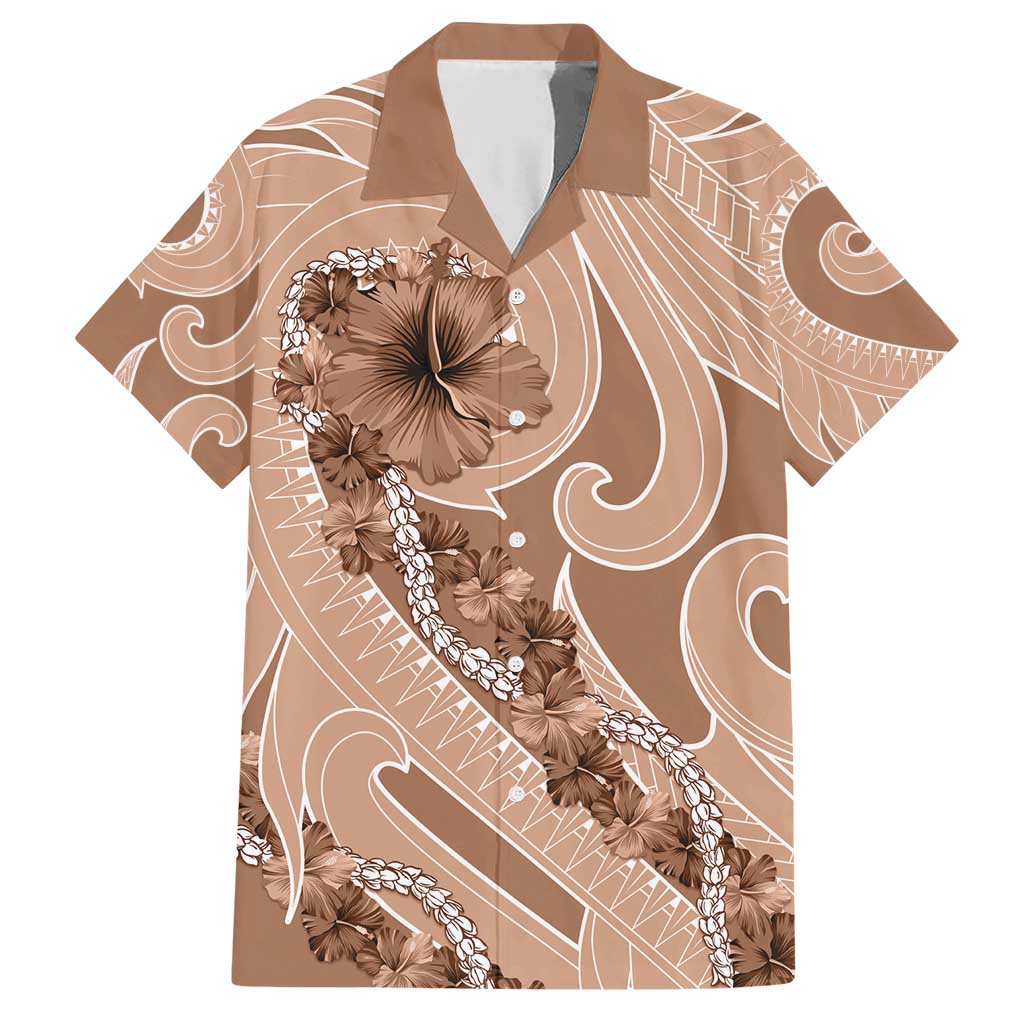Hawaii Brown Hibiscus Pikake Lei Family Matching Short Sleeve Bodycon Dress and Hawaiian Shirt - Polynesian Pride
