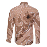 Hawaii Brown Hibiscus Pikake Lei Family Matching Short Sleeve Bodycon Dress and Hawaiian Shirt - Polynesian Pride