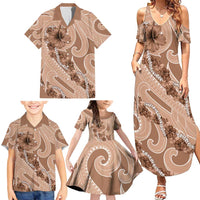 Hawaii Brown Hibiscus Pikake Lei Family Matching Summer Maxi Dress and Hawaiian Shirt - Polynesian Pride