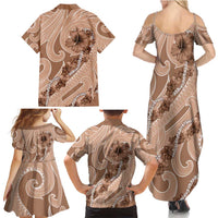 Hawaii Brown Hibiscus Pikake Lei Family Matching Summer Maxi Dress and Hawaiian Shirt - Polynesian Pride