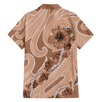 Hawaii Brown Hibiscus Pikake Lei Family Matching Tank Maxi Dress and Hawaiian Shirt - Polynesian Pride