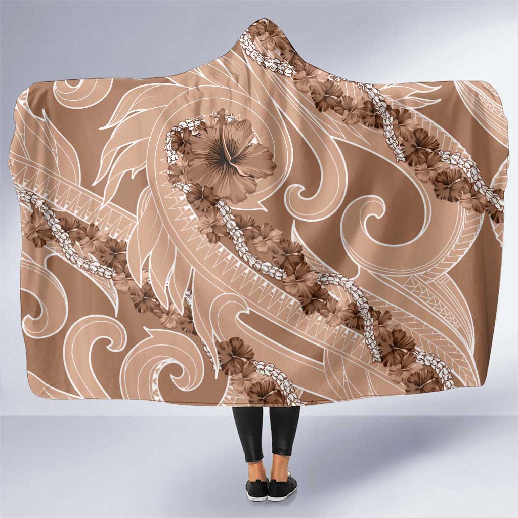 Hawaii Brown Hibiscus Pikake Lei Hooded Blanket - Polynesian Pride