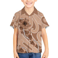Hawaii Brown Hibiscus Pikake Lei Kid Hawaiian Shirt LT05 Kid Brown - Polynesian Pride