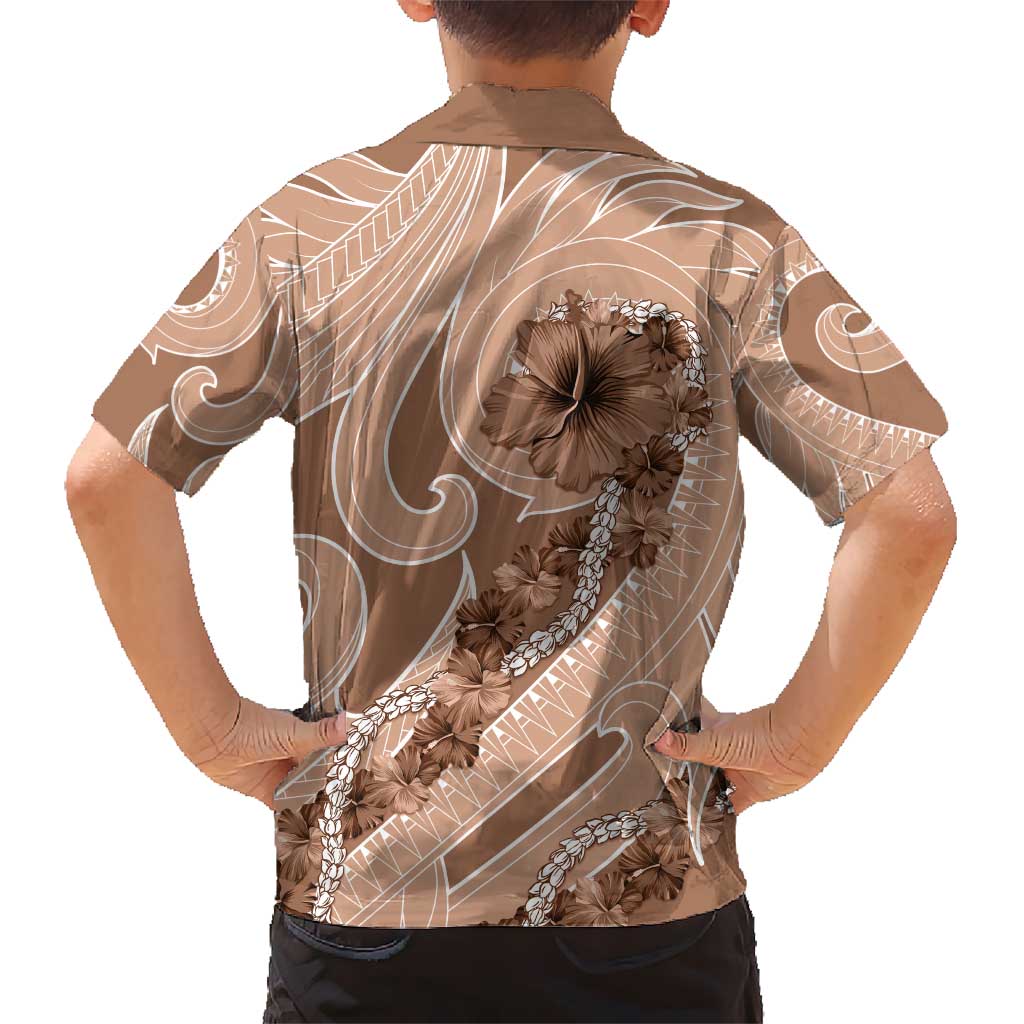 Hawaii Brown Hibiscus Pikake Lei Kid Hawaiian Shirt LT05 - Polynesian Pride