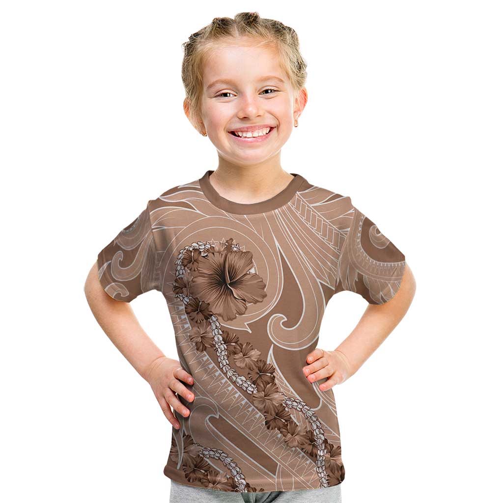 Hawaii Brown Hibiscus Pikake Lei Kid T Shirt LT05 Brown - Polynesian Pride