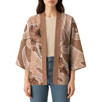 Hawaii Brown Hibiscus Pikake Lei Kimono - Polynesian Pride