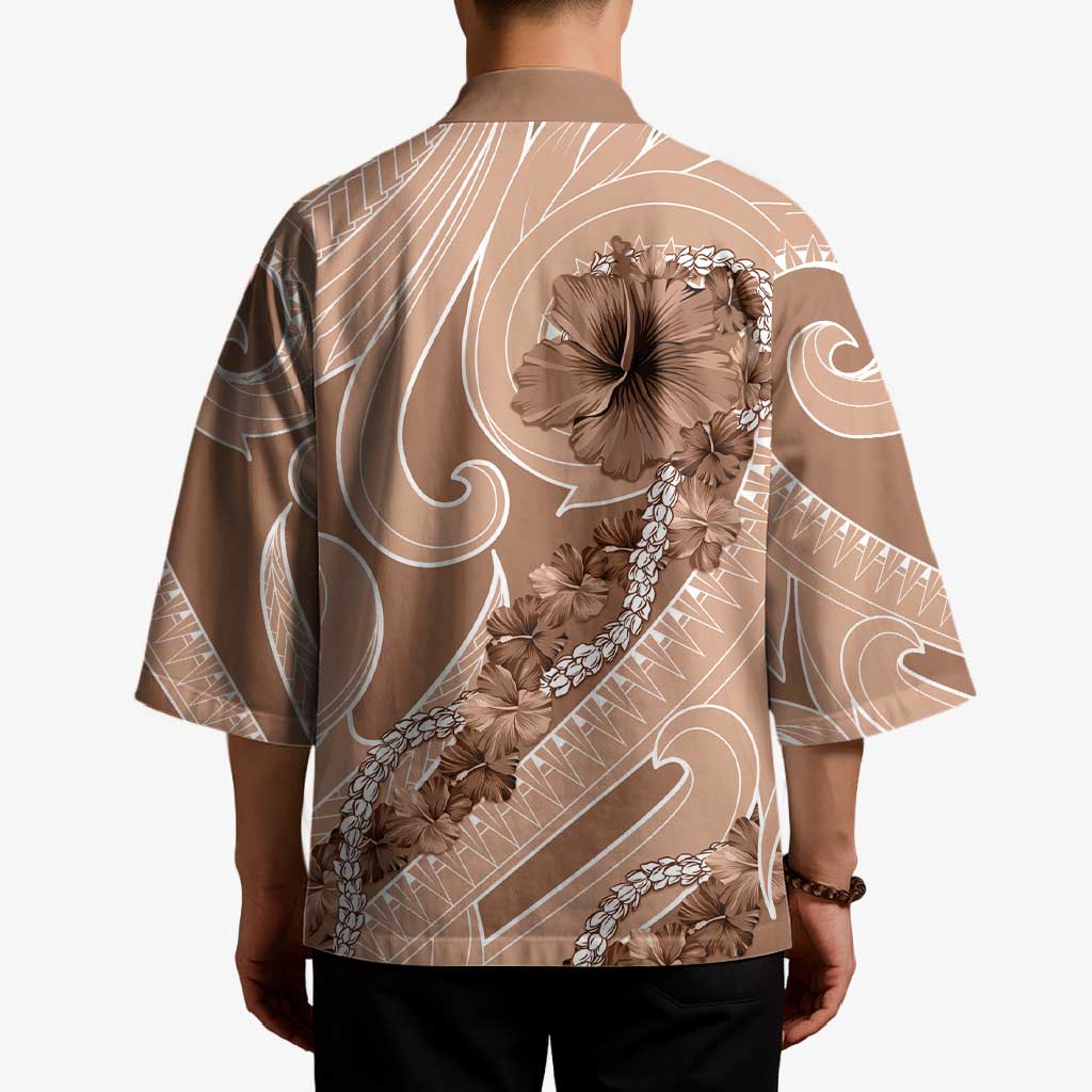 Hawaii Brown Hibiscus Pikake Lei Kimono - Polynesian Pride