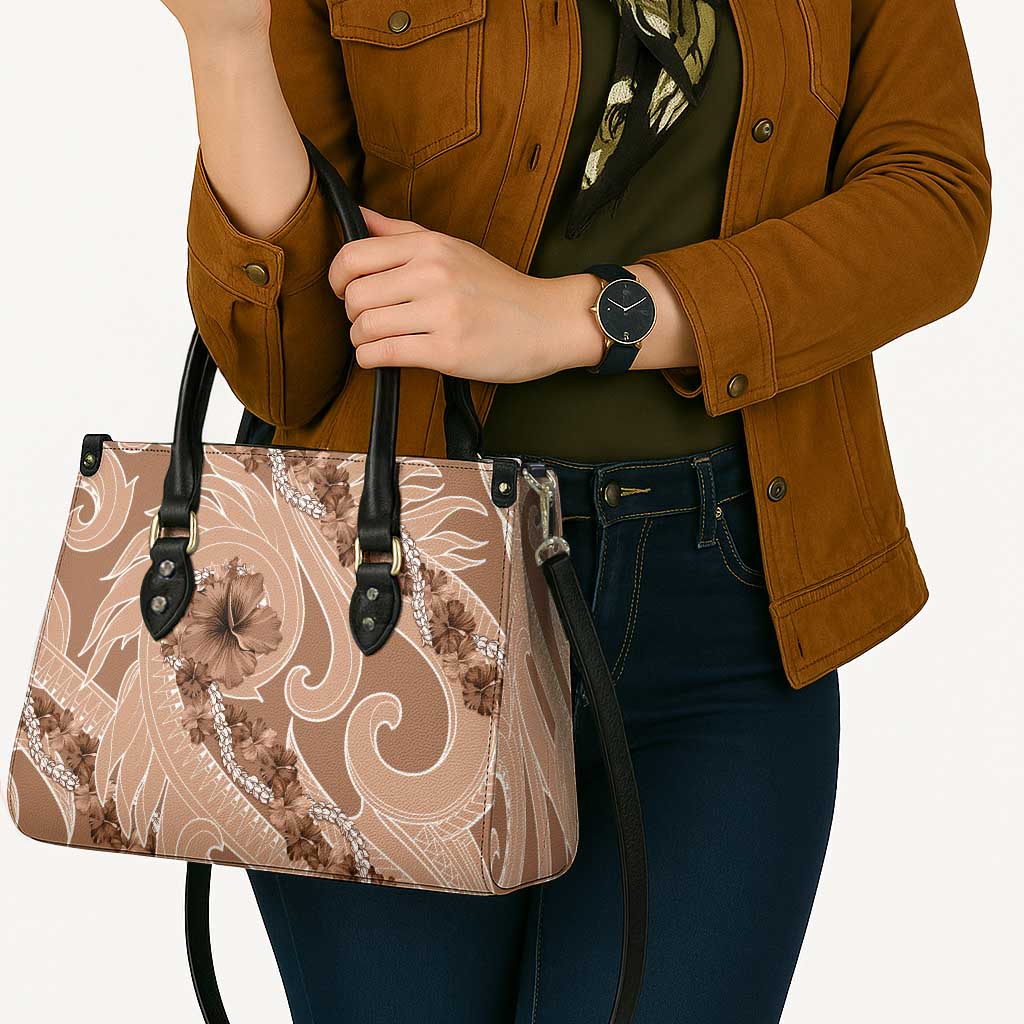 Hawaii Brown Hibiscus Pikake Lei Leather Bag - Polynesian Pride