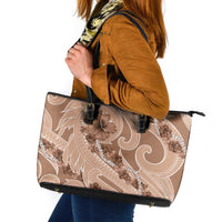 Hawaii Brown Hibiscus Pikake Lei Leather Tote Bag LT05 Brown - Polynesian Pride