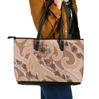 Hawaii Brown Hibiscus Pikake Lei Leather Tote Bag LT05 - Polynesian Pride