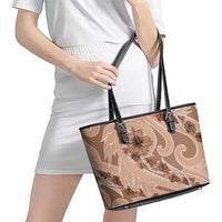 Hawaii Brown Hibiscus Pikake Lei Leather Tote Bag LT05 - Polynesian Pride