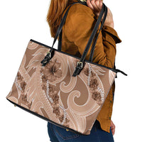 Hawaii Brown Hibiscus Pikake Lei Leather Tote Bag LT05 - Polynesian Pride