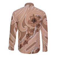 Hawaii Brown Hibiscus Pikake Lei Long Sleeve Button Shirt - Polynesian Pride