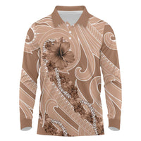 Hawaii Brown Hibiscus Pikake Lei Long Sleeve Polo Shirt - Polynesian Pride